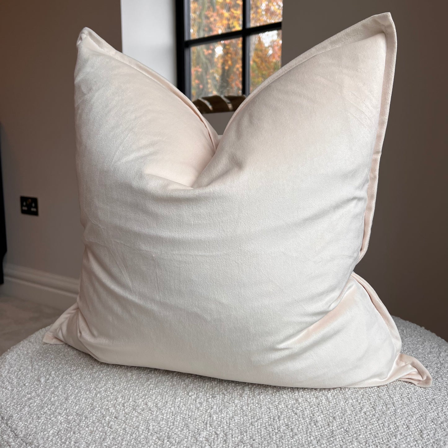 Velvet Cream Beige Cushion with Square Edging - PRE ORDER