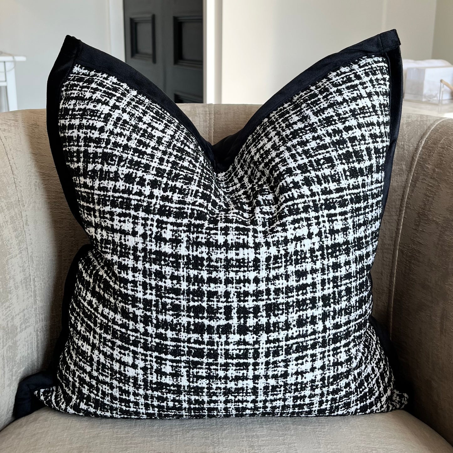 Black White Tweed Pattern Cushion - PRE ORDER