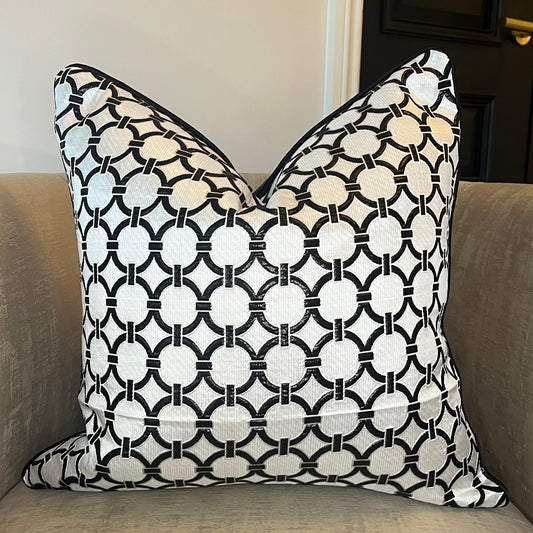 BLAIR Black And White Chain Link Pattern Cushion - LAST ONE