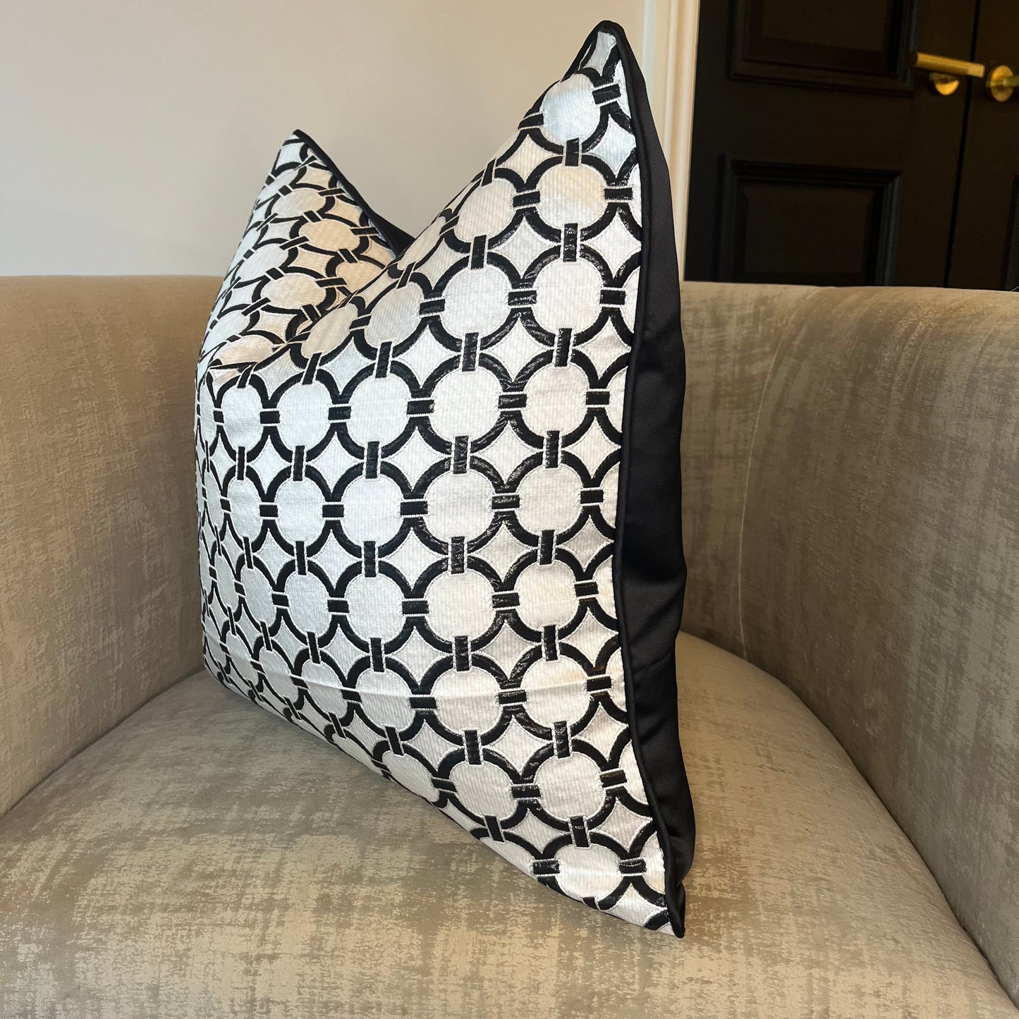 BLAIR Black And White Chain Link Pattern Cushion - LAST ONE