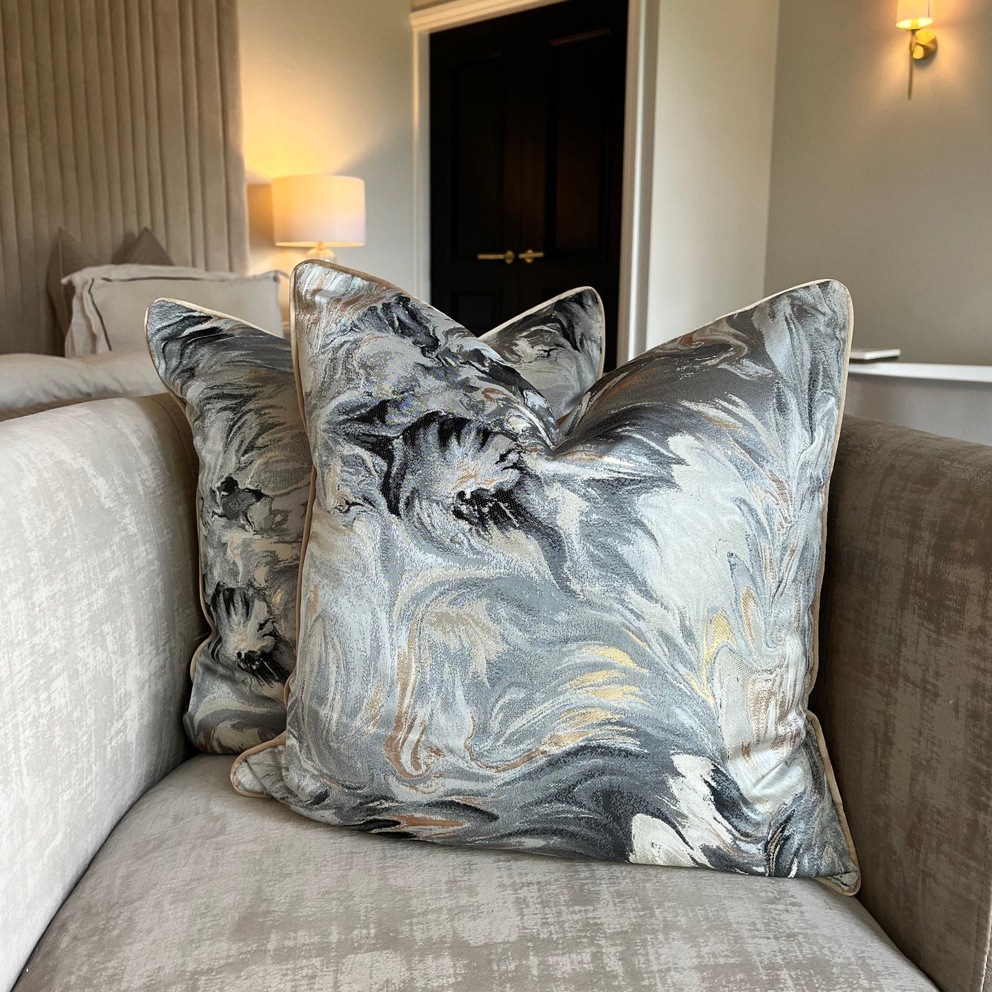 Champagne Grey Gold Abstract Cushion - PRE ORDER