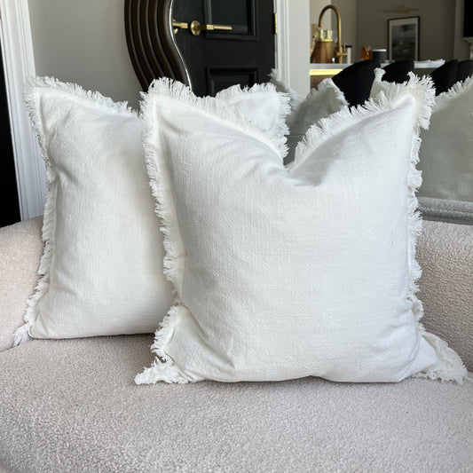 Cream Woven Cushion With Tassel Trim - EX DISPLAY