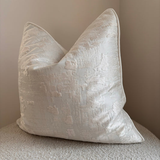 Cream White Textured Piped Cushion - EX DISPLAY