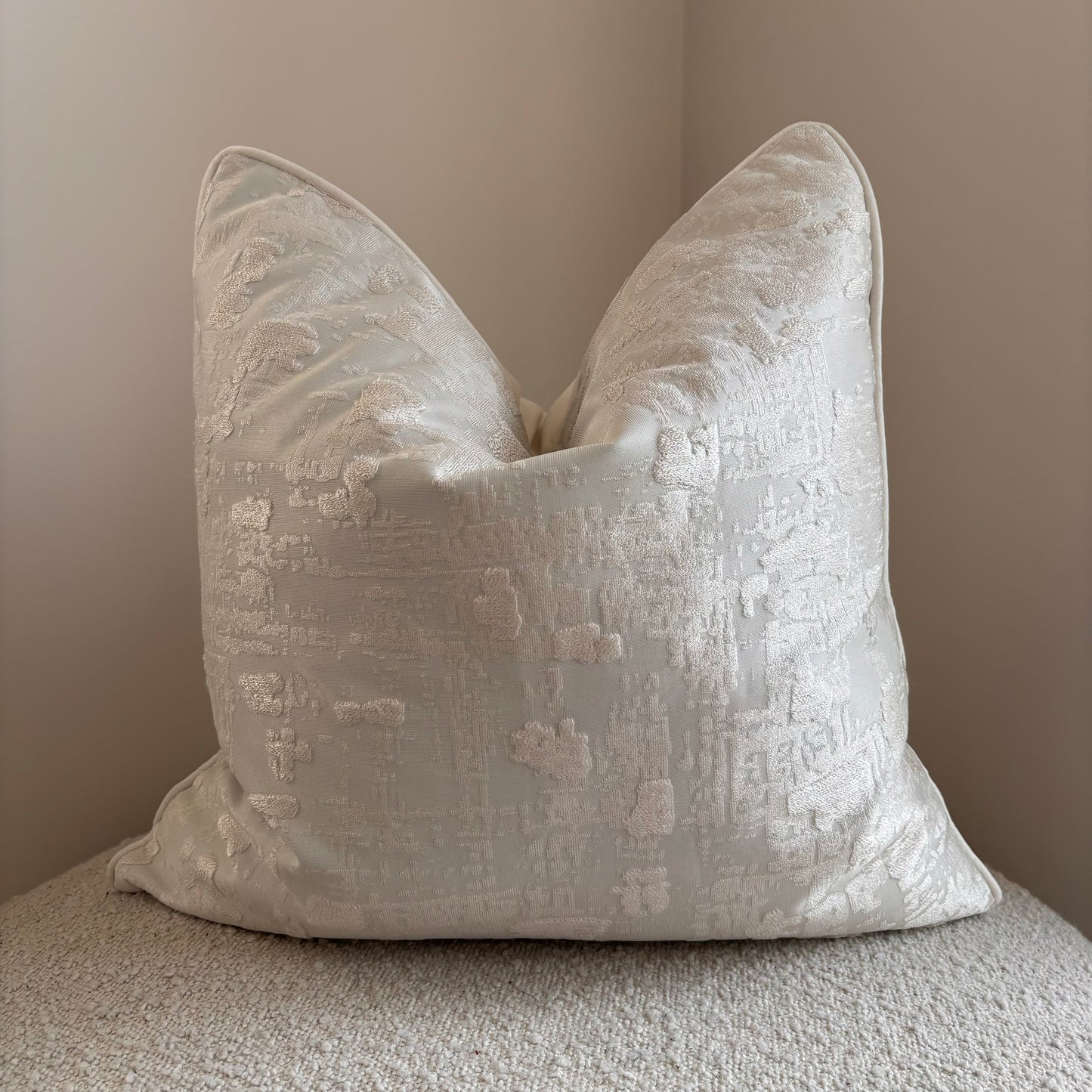 Cream White Textured Piped Cushion - EX DISPLAY