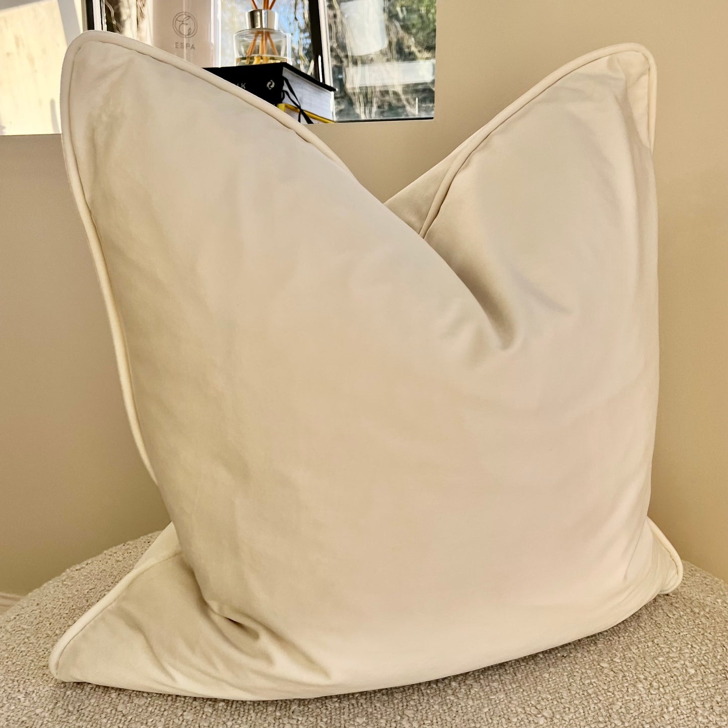 Velvet Cream Cushion with Piping - PRE ORDER